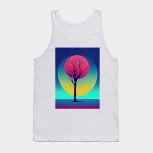 Abstract Pink Full Moon Whimsical Minimalist Lonely Tree Bright Colorful Nature Poster Art of a Leafless Tree Tank Top